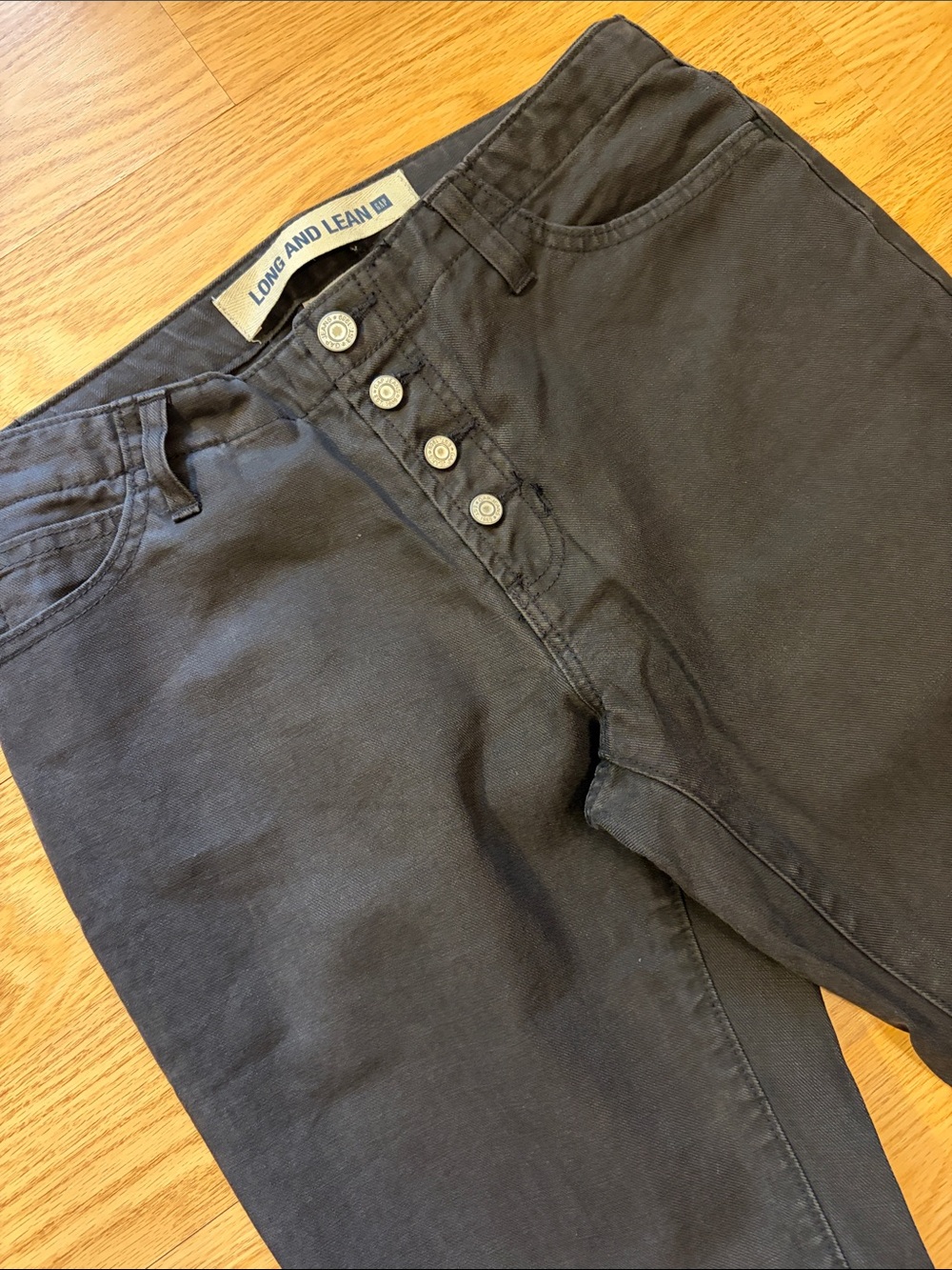 Gap LONG AND LEAN Low-Rise Button-Fly Bootcut Jeans/Twill Pants-Faded Black -Y2K
